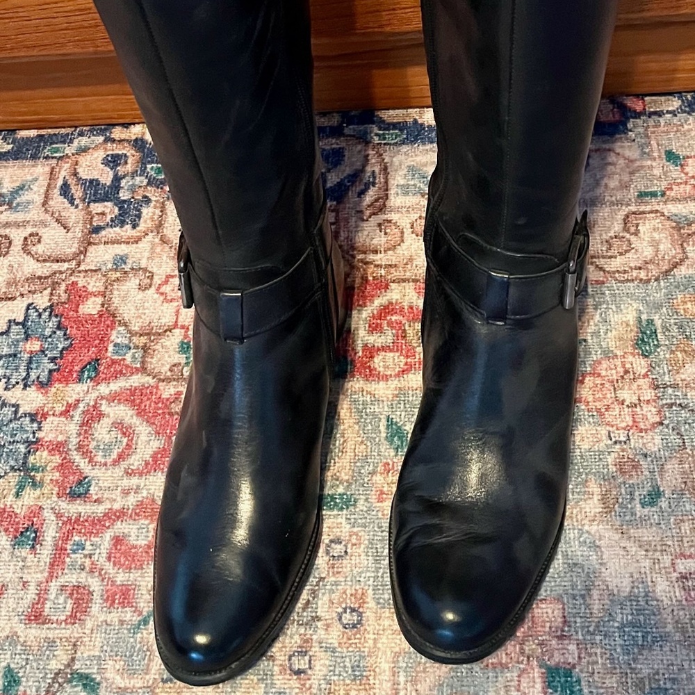 Leather Anne Klein Costaro Boot with silver buckle accent. Never worn outside.